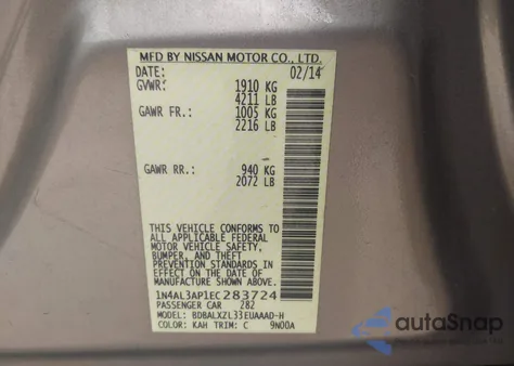 2014 Nissan Altima 2.5 Sl from USA, damaged, VIN 1N4AL3AP1EC283724